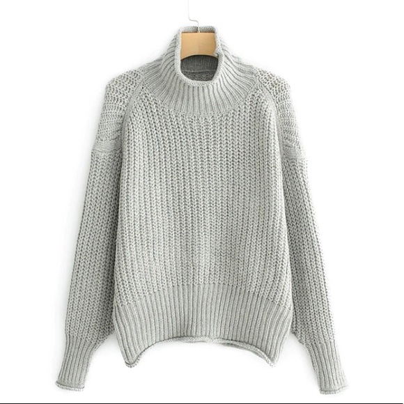 Gray Knit Turtleneck Pullover Sweater - Picture 2 of 2